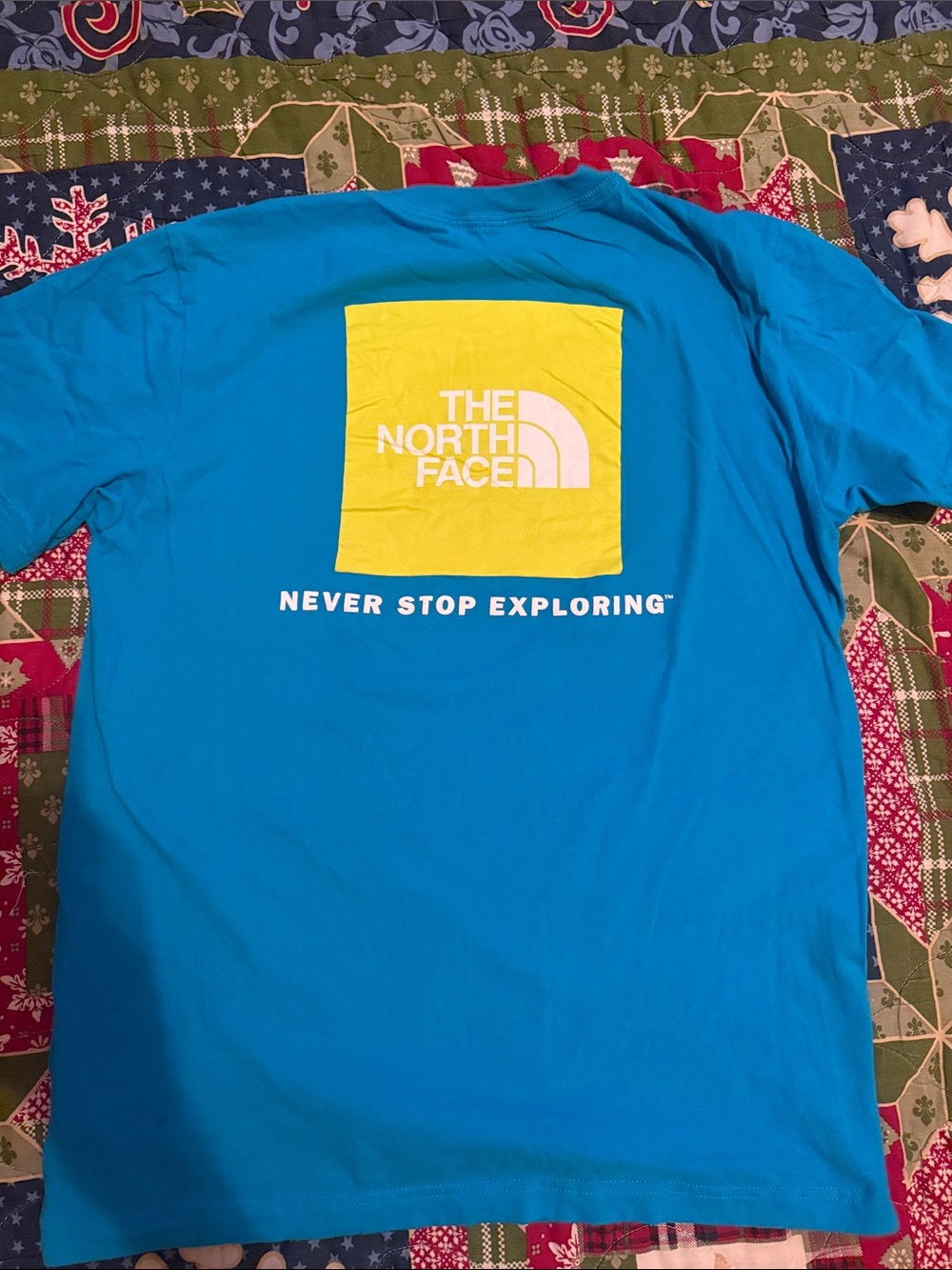 The North Face Youth Bright Blue Tee with Yellow Logo Block